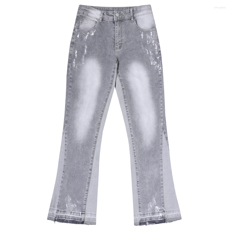 Men' s Jeans Men Painted Flared Denim Spliced Slim Boot