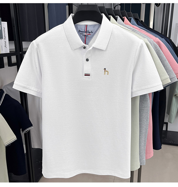 Designer's New Design - Essential Men's Business Luxury Versatile Summer New Men's Short-sleeved Pure Cotton Collarless Polo Shirt - view 9