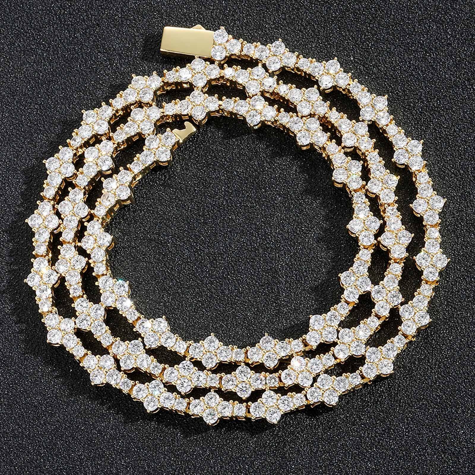 Wholesale Gold Plated Iced Out CZ Flower Tennis Chain Necklace Unisex Hip Hop Luxury Statement Fashion Jewelry - view 3