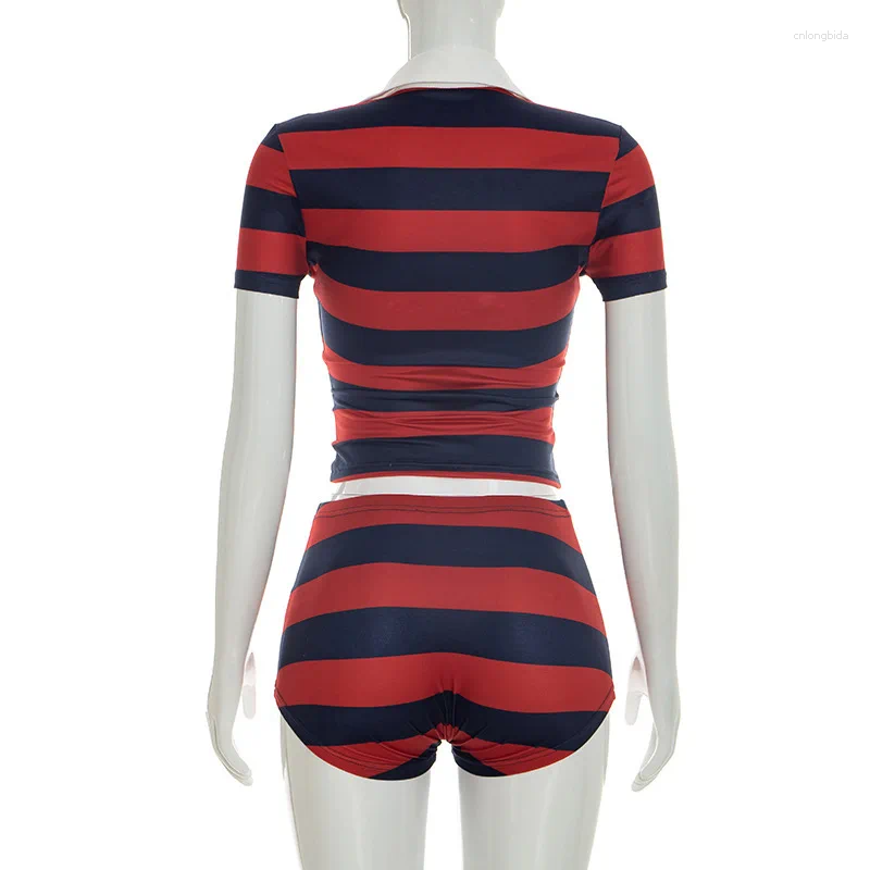 Women' s Tracksuits Y2K Striped Print 2 Piece Short Set - view 7