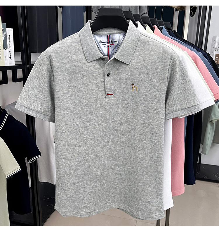 Designer's New Design - Essential Men's Business Luxury Versatile Summer New Men's Short-sleeved Pure Cotton Collarless Polo Shirt - view 6