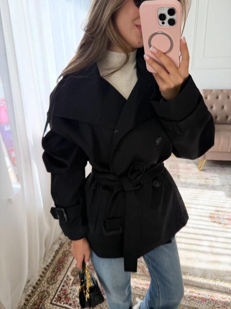Women' s Trench Coats Women Beige Short Coat High Stand - view 5