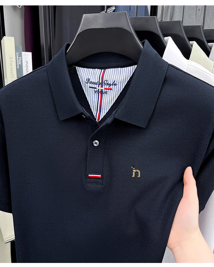 Designer's New Design - Essential Men's Business Luxury Versatile Summer New Men's Short-sleeved Pure Cotton Collarless Polo Shirt - view 4