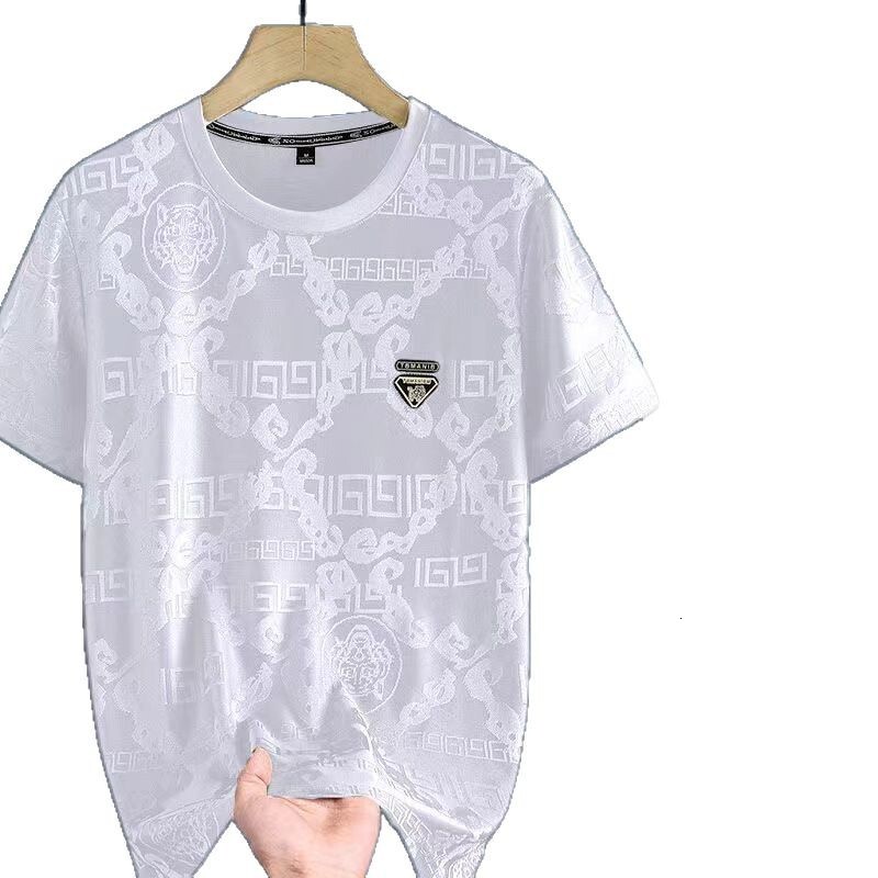 The Designer's New Summer Men's High-end Round-neck High-density Jacquard Silk Short-sleeved T-shirt, A Lightweight And Fashionable Casual T - view 6