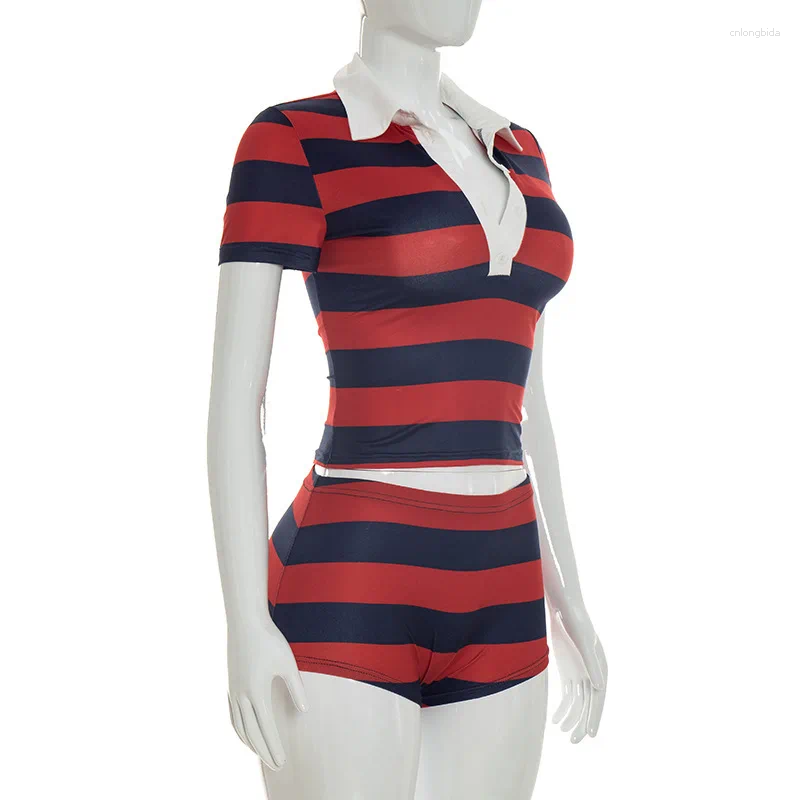 Women' s Tracksuits Y2K Striped Print 2 Piece Short Set - view 6