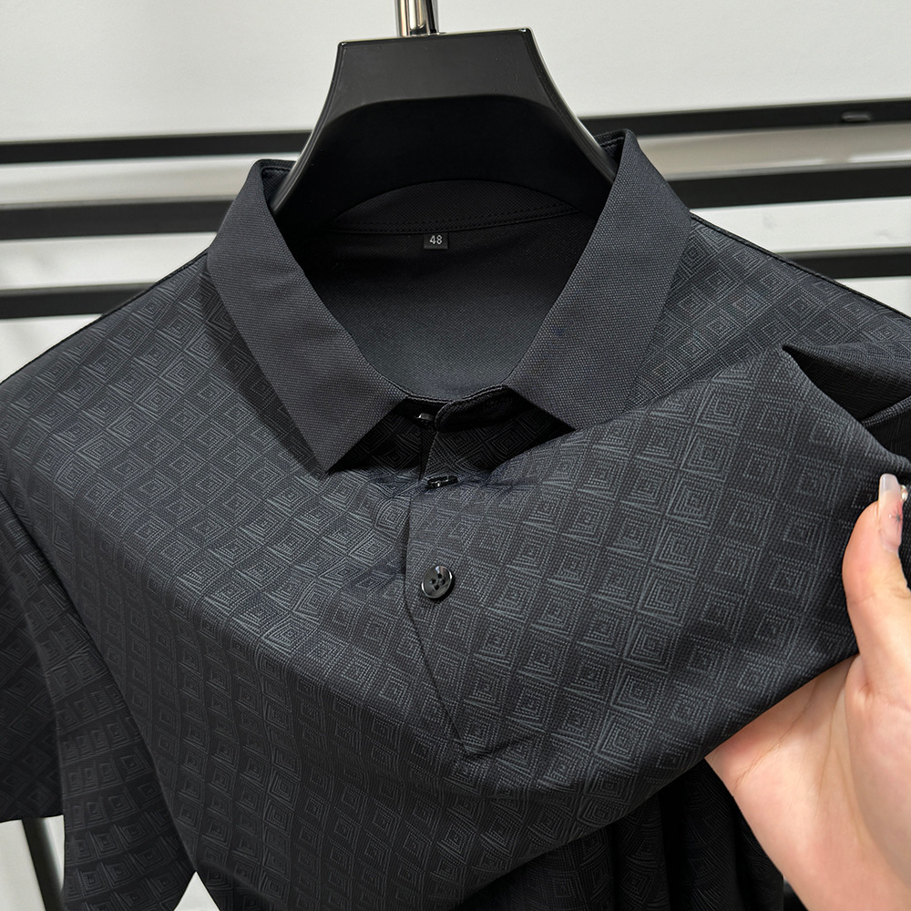 Men's Summer Seamless Ice Silk Polo Shirt - High-end Fashion Print Short-sleeved T-shirt With Collar - Casual Loose Fit Design By Designer - New  - view 5