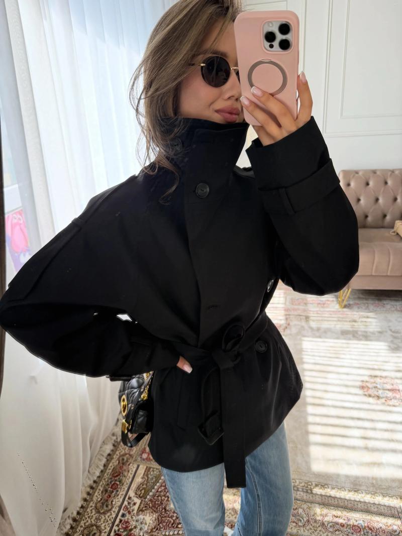 Women' s Trench Coats Women Beige Short Coat High Stand - view 6