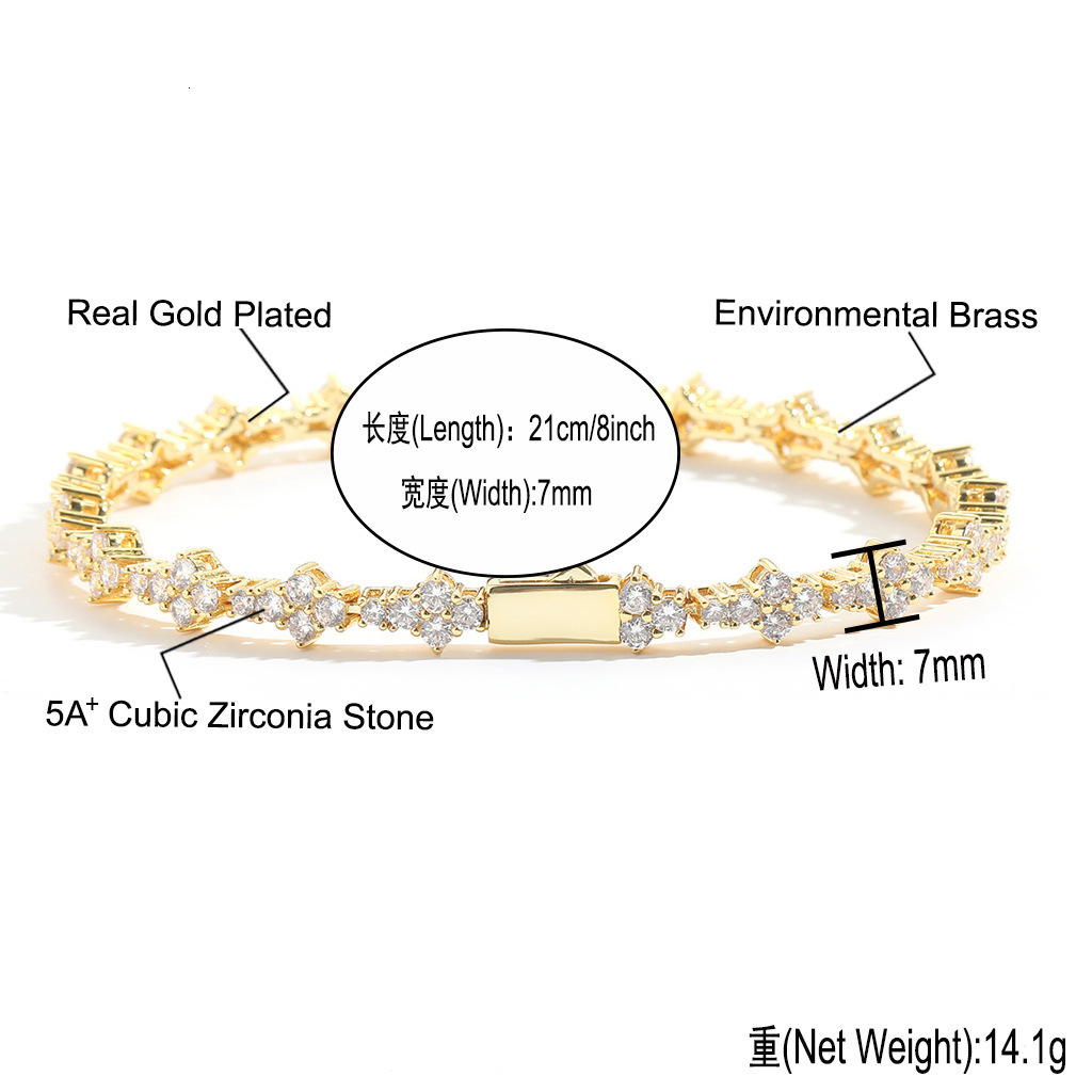 Wholesale Gold Plated Iced Out CZ Flower Tennis Chain Necklace Unisex Hip Hop Luxury Statement Fashion Jewelry - view 6