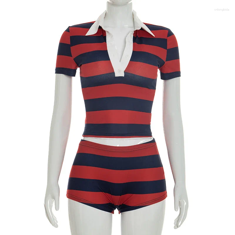 Women' s Tracksuits Y2K Striped Print 2 Piece Short Set - view 5