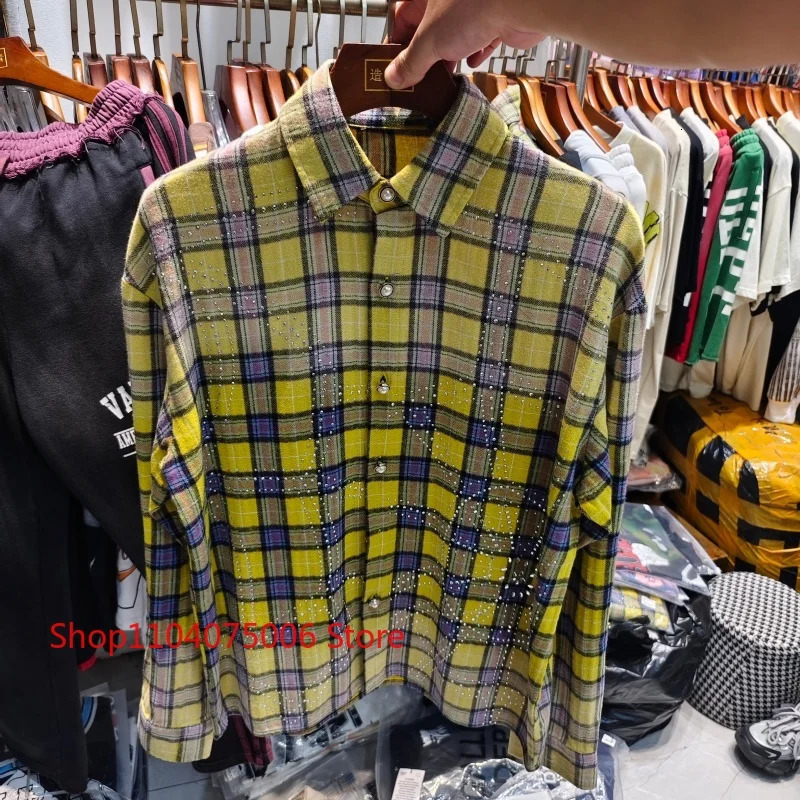 Trendy Yellow Vale Plaid Shirt Unisex Oversized Shirt with Button Closure Breathable Daily Wear Spring Autumn Fashion 260820 - view 5