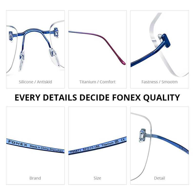 FONEX Titanium Glasses Frame Men Brand Design Rimless Square Eyeglasses High-Quality Frameless Ultralight-Weight Eyewear 85871 C2601014 - view 6
