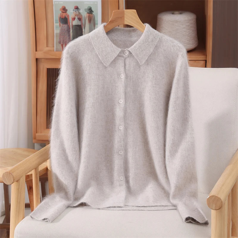 Autumn Winter Women's 100% Pure Mink Cashmere Sweater with Peter Pan Collar and Buttons Preppy Korean Casual Solid Color Knit 260820 - view 4