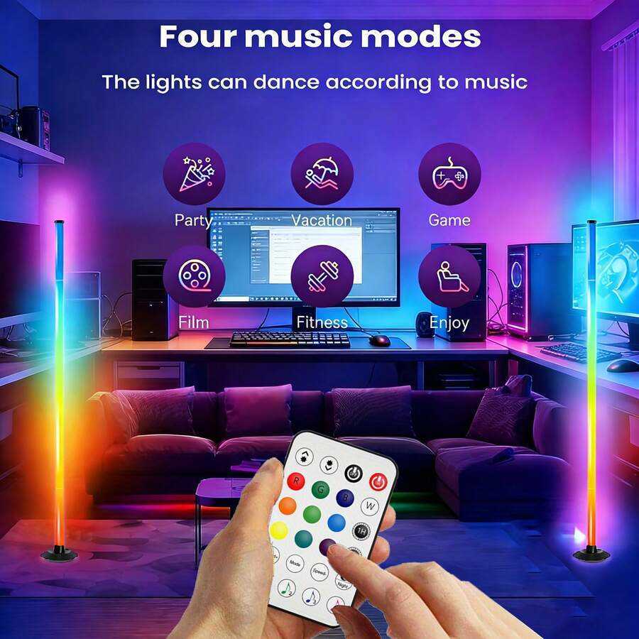1pc RGB MultiColor Adjustable LED Floor Lamp Powered By USB With Remote Control Dual Control Music Synchronization Dimming Function Suitable For Holid - view 3