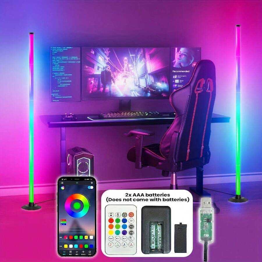 1pc RGB MultiColor Adjustable LED Floor Lamp Powered By USB With Remote Control Dual Control Music Synchronization Dimming Function Suitable For Holid - view 8
