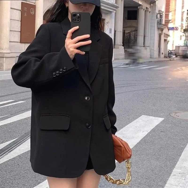 Spring Autumn Black Blazers for Women Fashion Streetwear Single-Breasted Small Suit Jacket Casual Loose Long Sleeve Outerwear 260821 - view 4