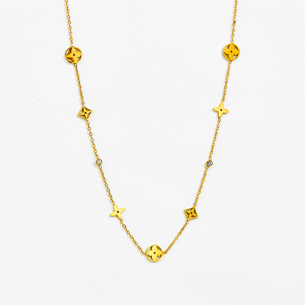 18k necklace with four-leaf clover design classic pattern simple elegant high-end stainless steel jewelry that does not fade women's designer nec - view 4