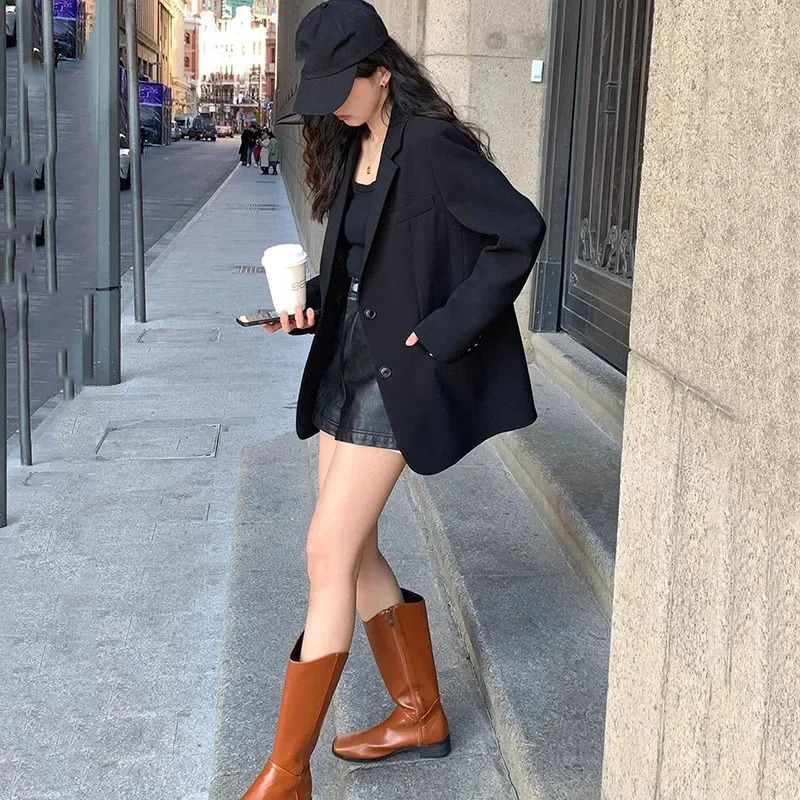 Spring Autumn Black Blazers for Women Fashion Streetwear Single-Breasted Small Suit Jacket Casual Loose Long Sleeve Outerwear 260821 - view 6