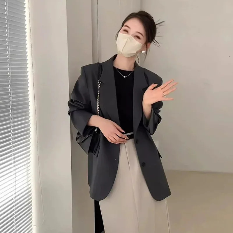 Spring Autumn Black Blazers for Women Fashion Streetwear Single-Breasted Small Suit Jacket Casual Loose Long Sleeve Outerwear 260821 - view 7