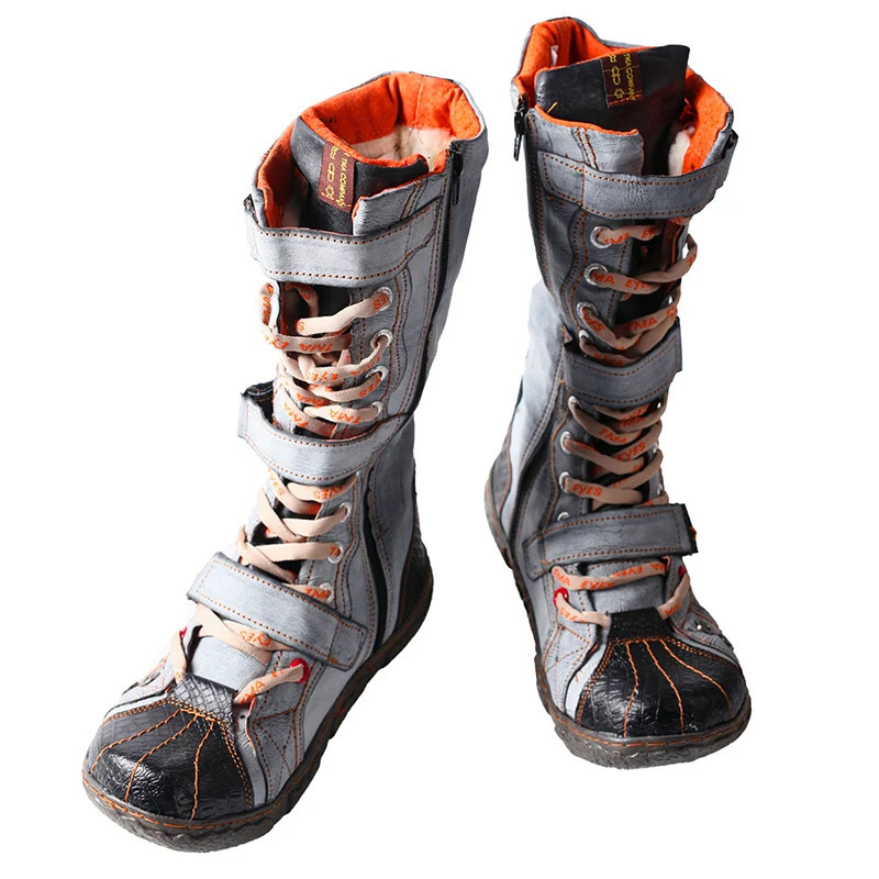 TMA EYES StrapeAccent Washed PU Leather Flat Womens Boot With Plus Size 260820 - view 4