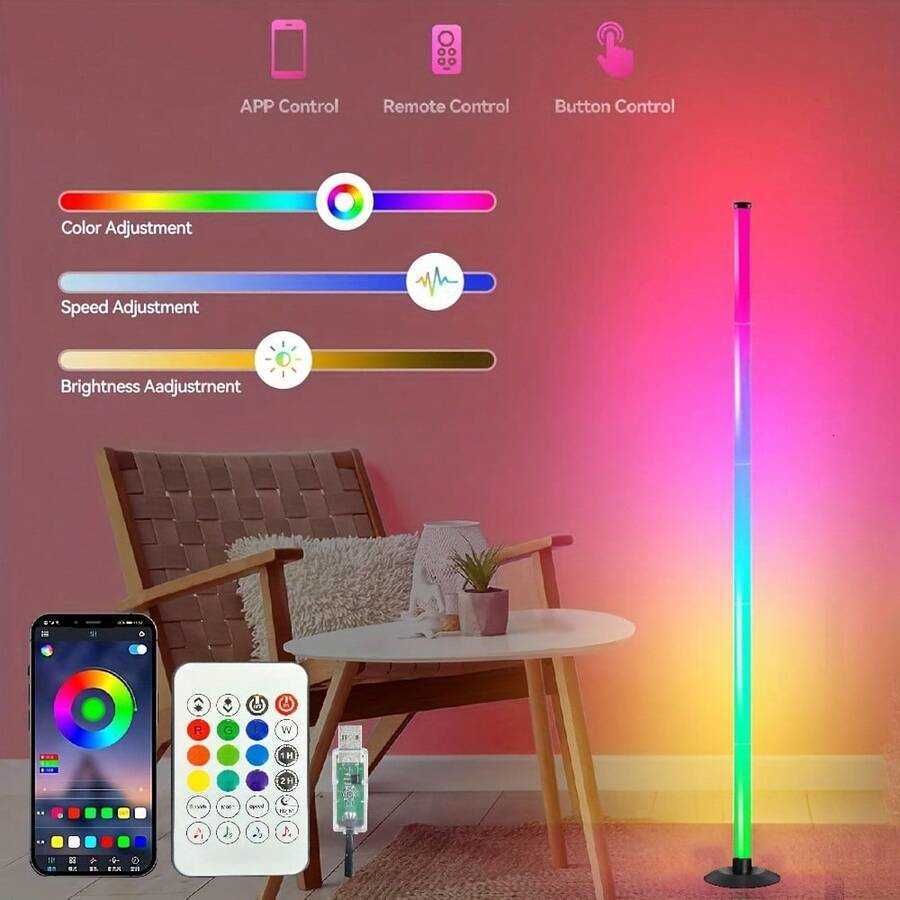 1pc RGB MultiColor Adjustable LED Floor Lamp Powered By USB With Remote Control Dual Control Music Synchronization Dimming Function Suitable For Holid - view 5