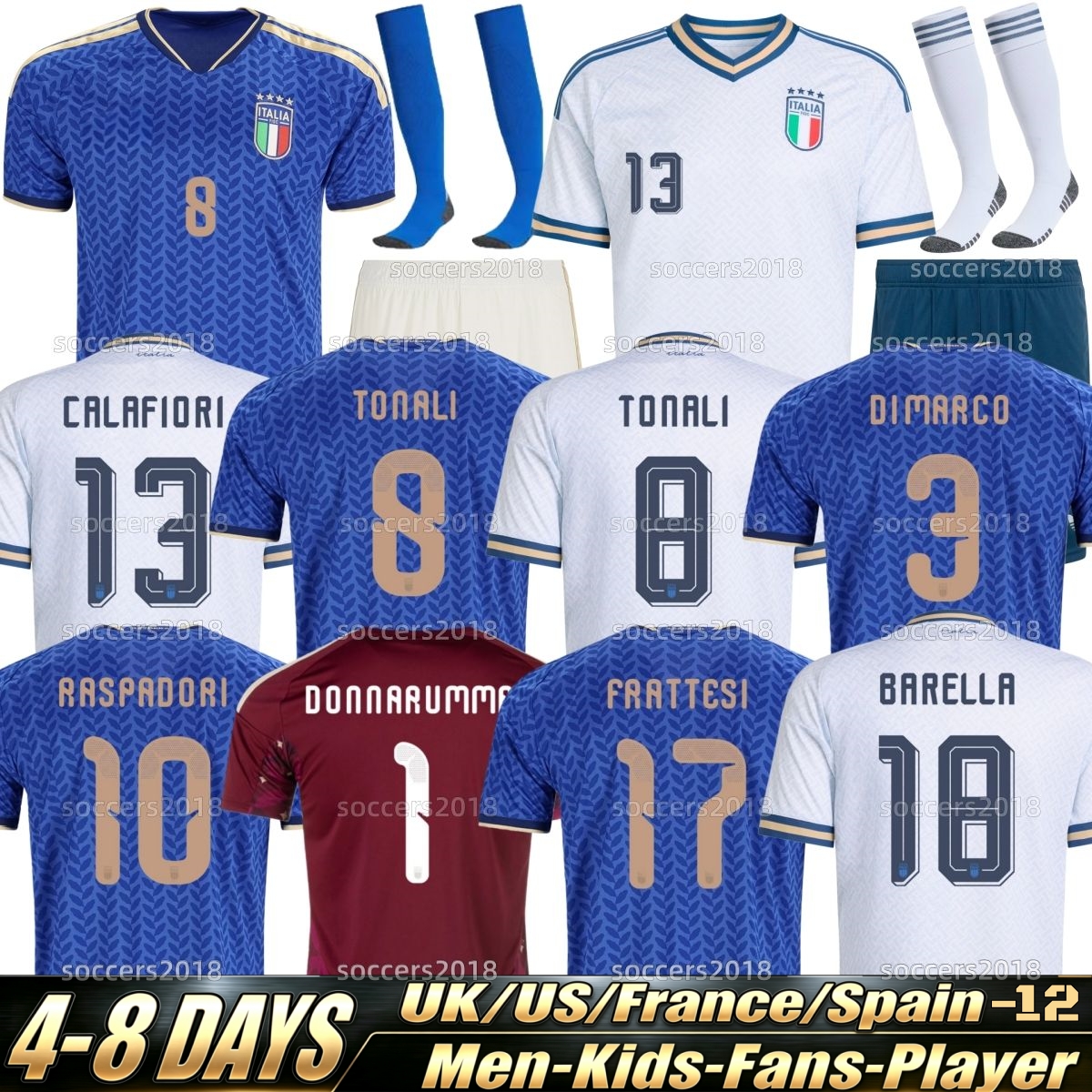 Italia Maglia Calcio 2026 Coppa Del Mondo Bastoni Tonali Pellegrini Donnarumma Girelli Verratti Barella Home Player Uomo Bambino-image