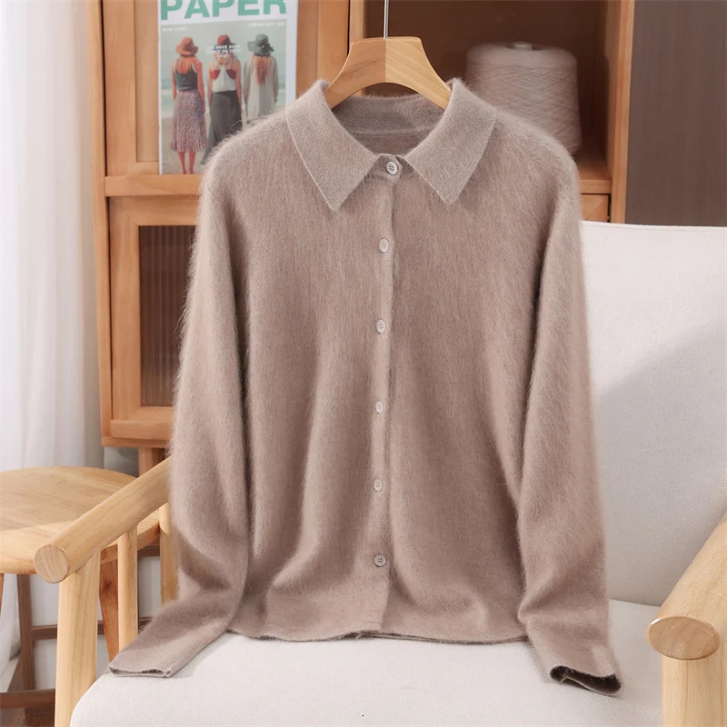 Autumn Winter Women's 100% Pure Mink Cashmere Sweater with Peter Pan Collar and Buttons Preppy Korean Casual Solid Color Knit 260820 - view 3