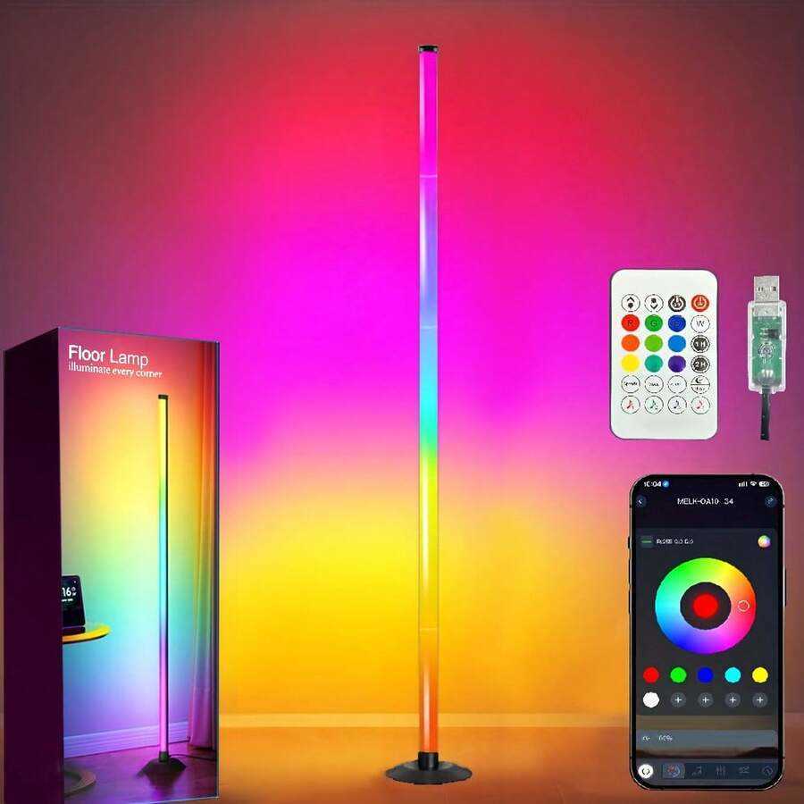 1pc RGB MultiColor Adjustable LED Floor Lamp Powered By USB With Remote Control Dual Control Music Synchronization Dimming Function Suitable For Holid - view 1