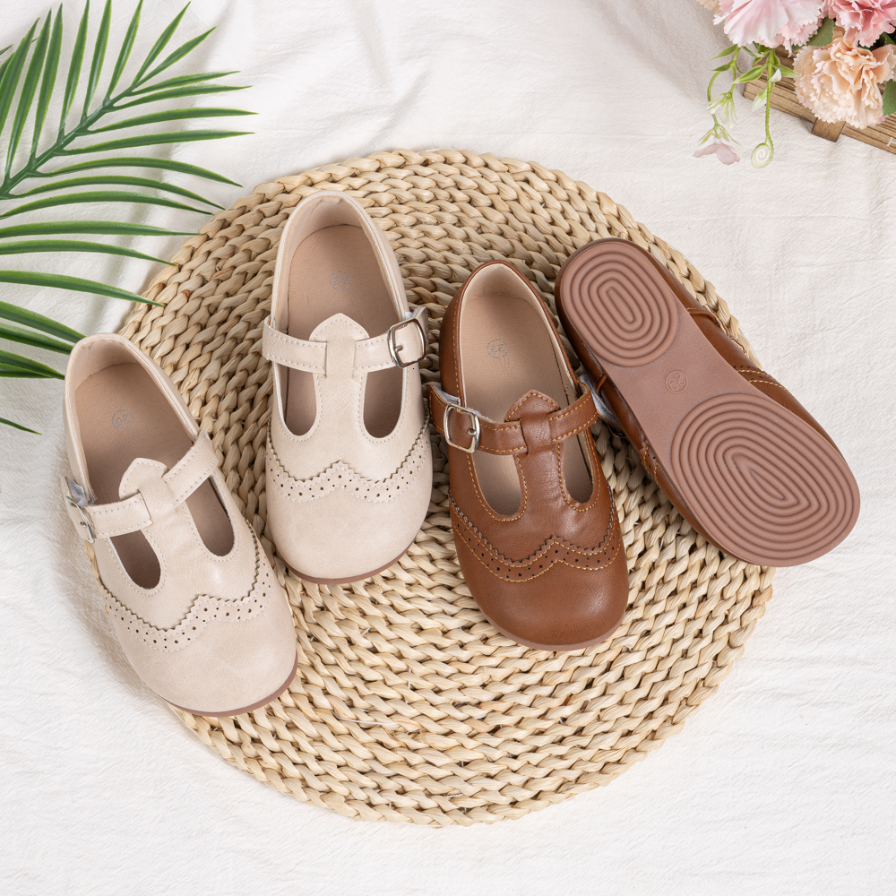 Girls T-Strap Brogue Mary Jane Flats Toddler Little Kids Single Buckle School Uniform Dress Shoes ddmyshoesvip