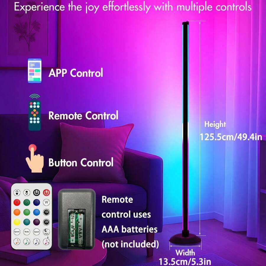 1pc RGB MultiColor Adjustable LED Floor Lamp Powered By USB With Remote Control Dual Control Music Synchronization Dimming Function Suitable For Holid - view 4