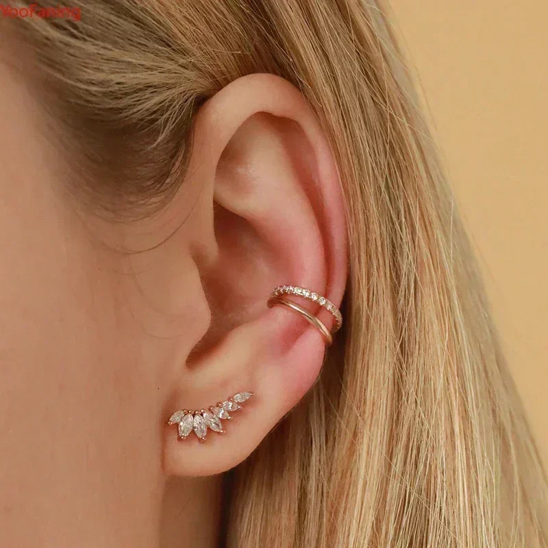 Womens 925 Sterling Silver Ear Needle Crystal Zircon Water Droplets Stud Hoop Gold Huggie Earrings Premium Party Jewelry 260822 - view 6