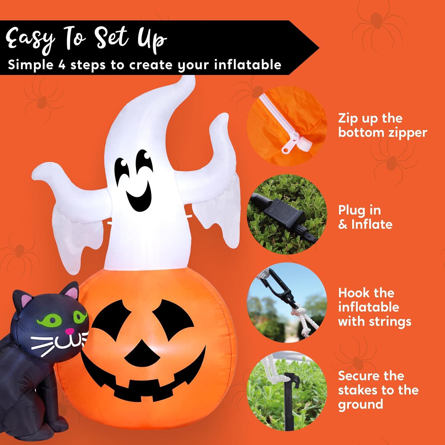 5FT Lighted on Pumpkin with Black Cat Inflatables Ghost Outdoor Halloween Blow Up Yard Decorations for Outside Patio Lawn Party Indoor Decor J260822 - view 6