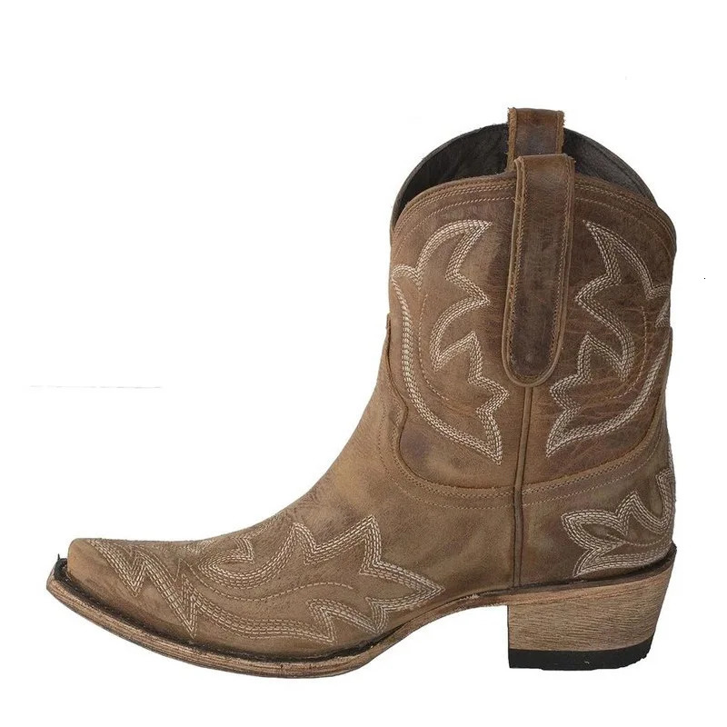 Casual Autumn Winter Western Cowboy Ankle Boots Women Snake Leather Cowgirl Booties Short Cossacks botas High Heels Shoes 260821