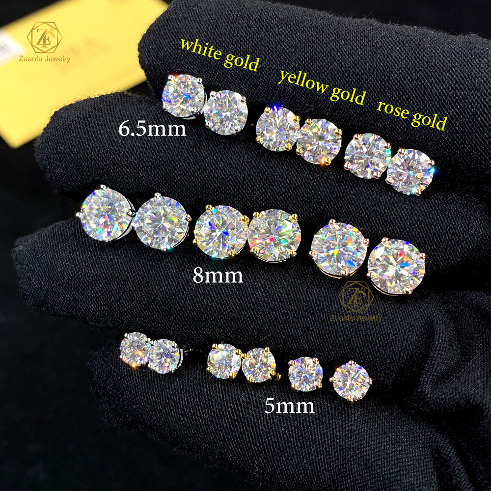 In Stock Moissanite Push Back Stud Earrings GRA 3-9mm 925 Sterling Silver Round Cut D Color VVS1 Moissanite Solitaire Earrings