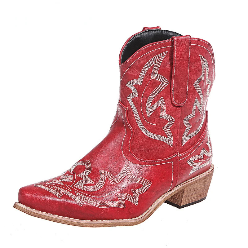 Casual Autumn Winter Western Cowboy Ankle Boots Women Snake Leather Cowgirl Booties Short Cossacks botas High Heels Shoes 260821