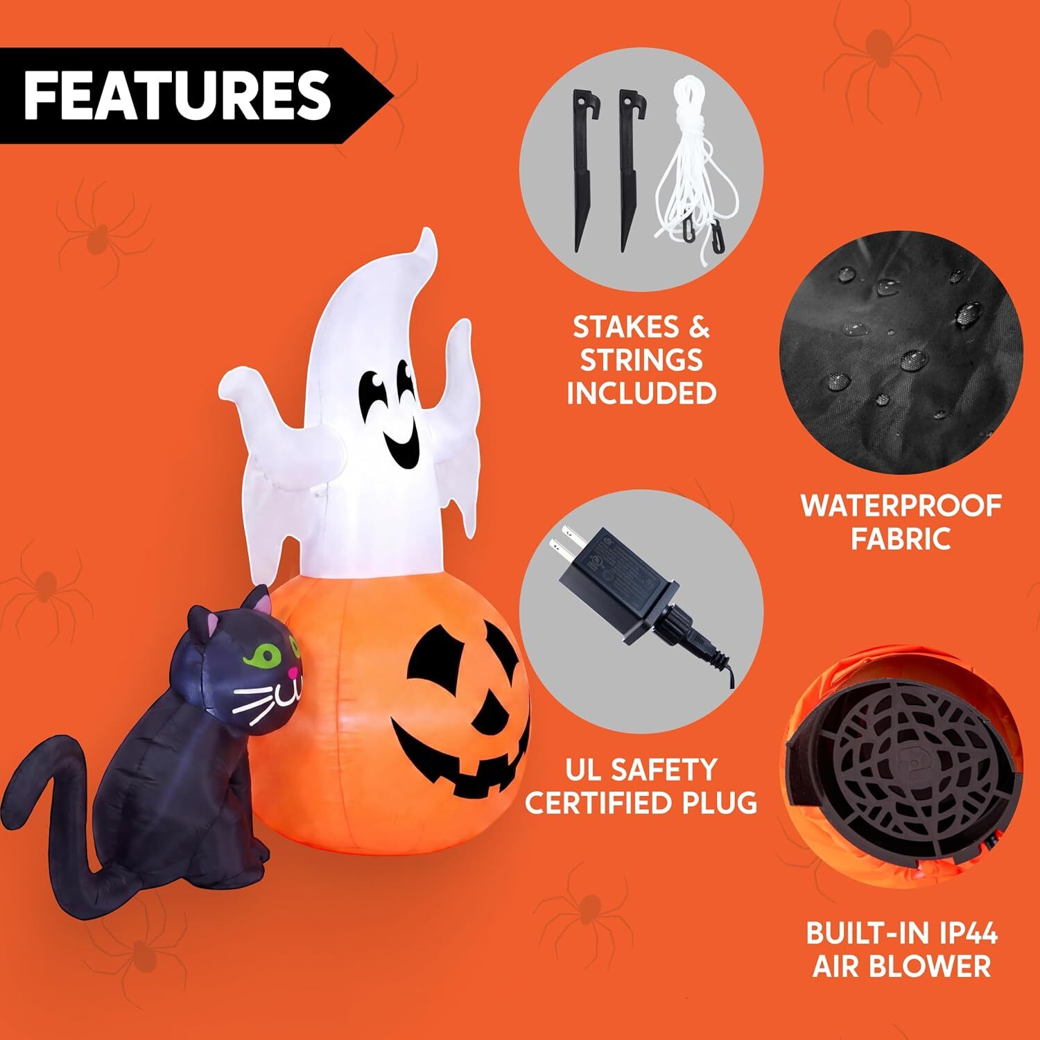 5FT Lighted on Pumpkin with Black Cat Inflatables Ghost Outdoor Halloween Blow Up Yard Decorations for Outside Patio Lawn Party Indoor Decor J260822 - view 5