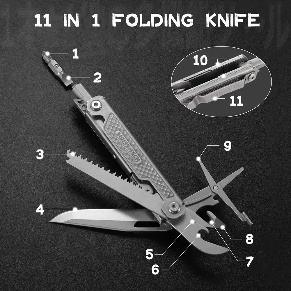 SWISS TECH 11 in 1 Mini Multitool Knife Folding EDC Outdoor Camping Survival Tools Scissors Screwdriver Multi Tool with Clip 260822 - view 4