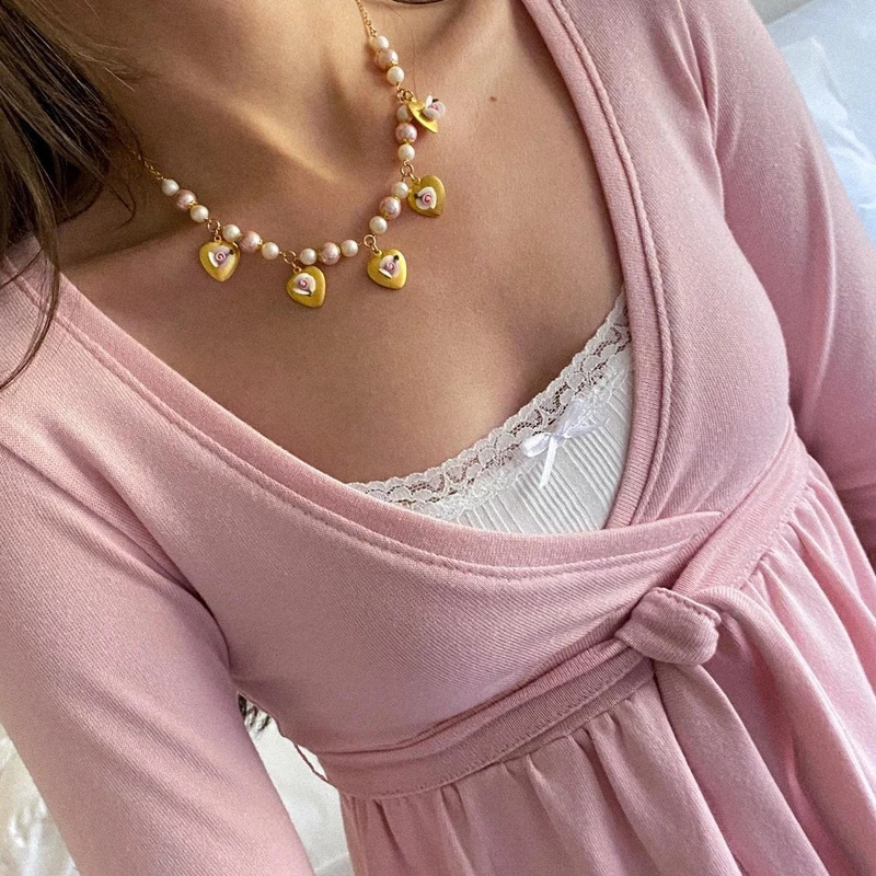 Women Autumn Vintage Y2k Crop Tops Cottage Bandage Babydoll Tshirt Preppy 2 Piece Lace Trim Long Sleeve Pullovers Tees 260822