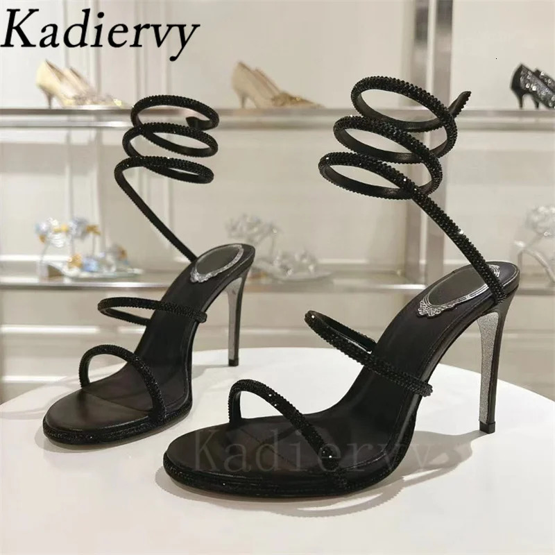 Sexy High Heels Sandals Woman Rhinestone Snake Twine Around Ankle Strap Summer Shoes Women Stiletto Crystal Sandals For Women 260821 - view 6