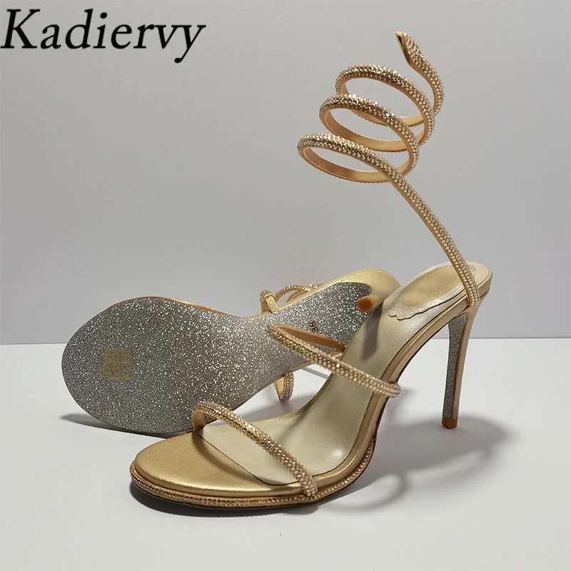 Sexy High Heels Sandals Woman Rhinestone Snake Twine Around Ankle Strap Summer Shoes Women Stiletto Crystal Sandals For Women 260821 - view 3