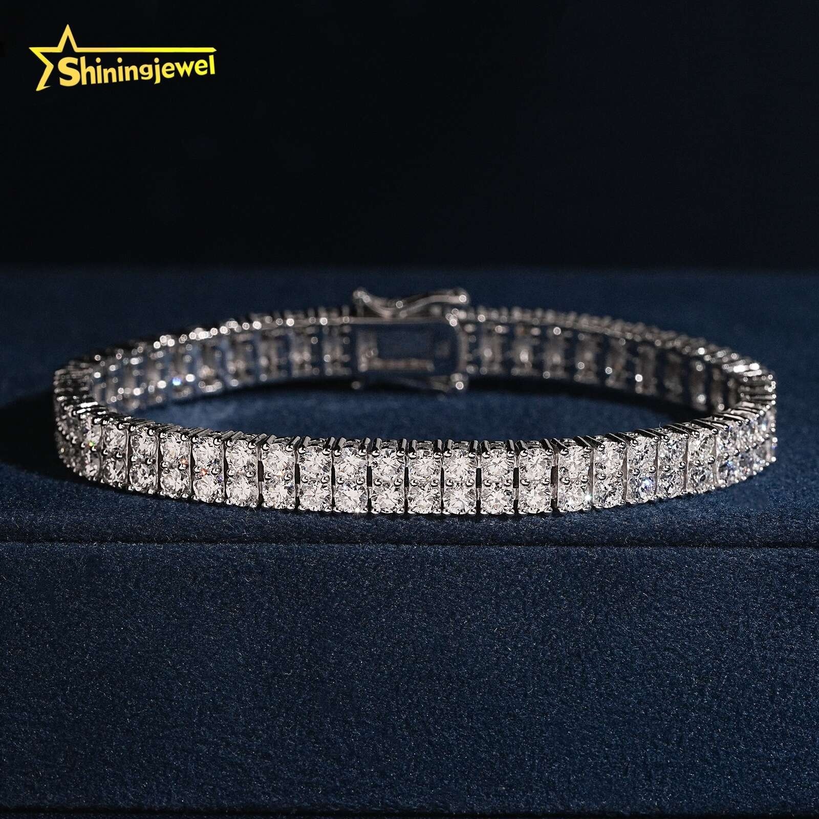 Hip Hop Luxury Fine Jewelry Double Row 925 Silver 6.6mm Lab Grown Diamond Tennis Bracelet