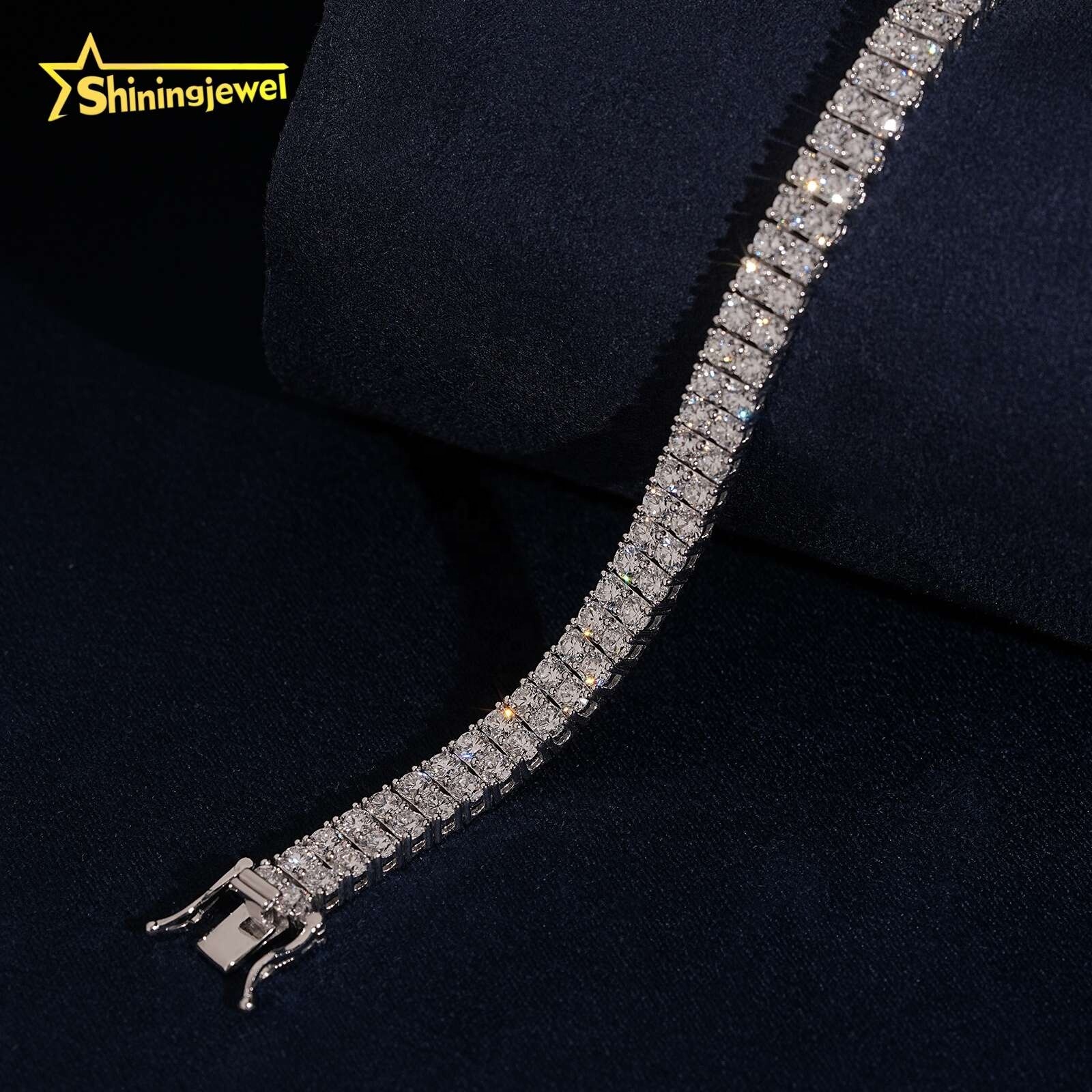 Hip Hop Luxury Fine Jewelry Double Row 925 Silver 6.6mm Lab Grown Diamond Tennis Bracelet