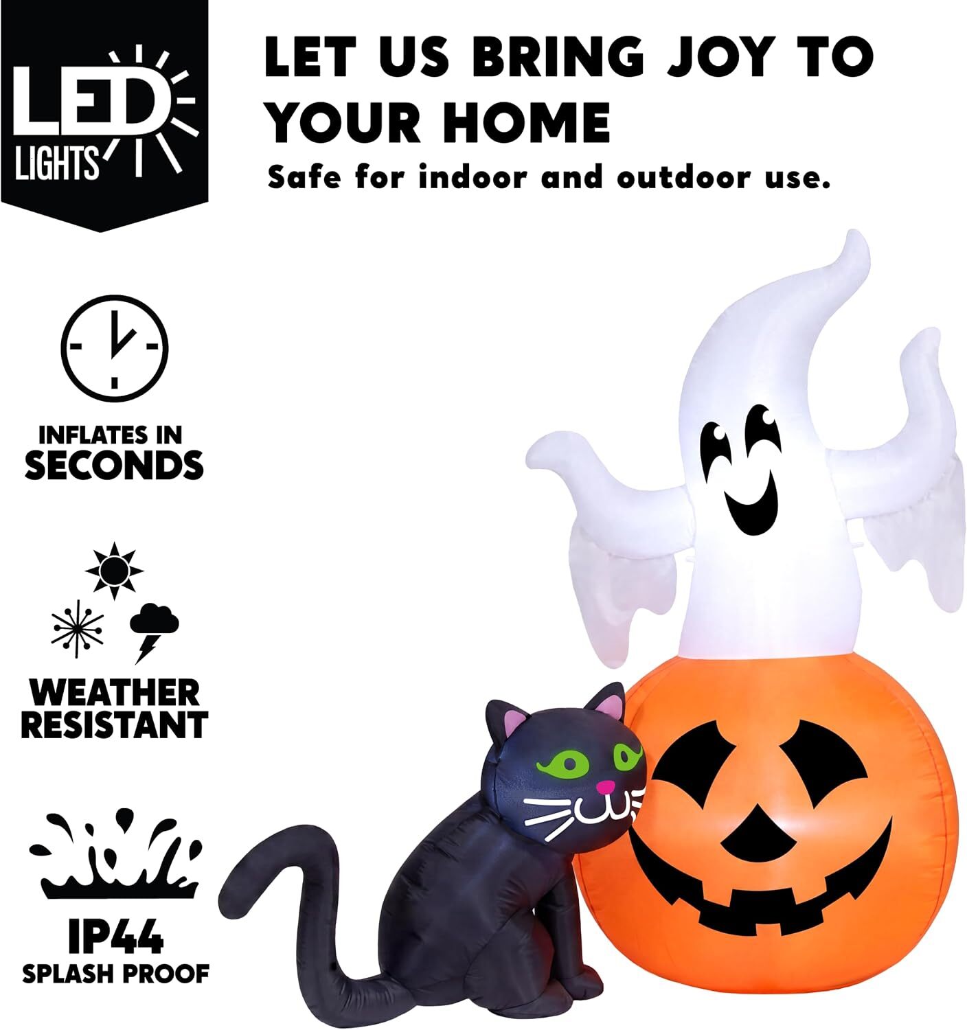 5FT Lighted on Pumpkin with Black Cat Inflatables Ghost Outdoor Halloween Blow Up Yard Decorations for Outside Patio Lawn Party Indoor Decor J260822 - view 4