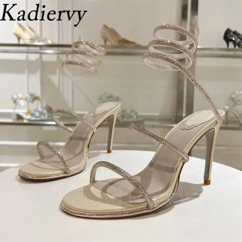 Sexy High Heels Sandals Woman Rhinestone Snake Twine Around Ankle Strap Summer Shoes Women Stiletto Crystal Sandals For Women 260821 - view 7
