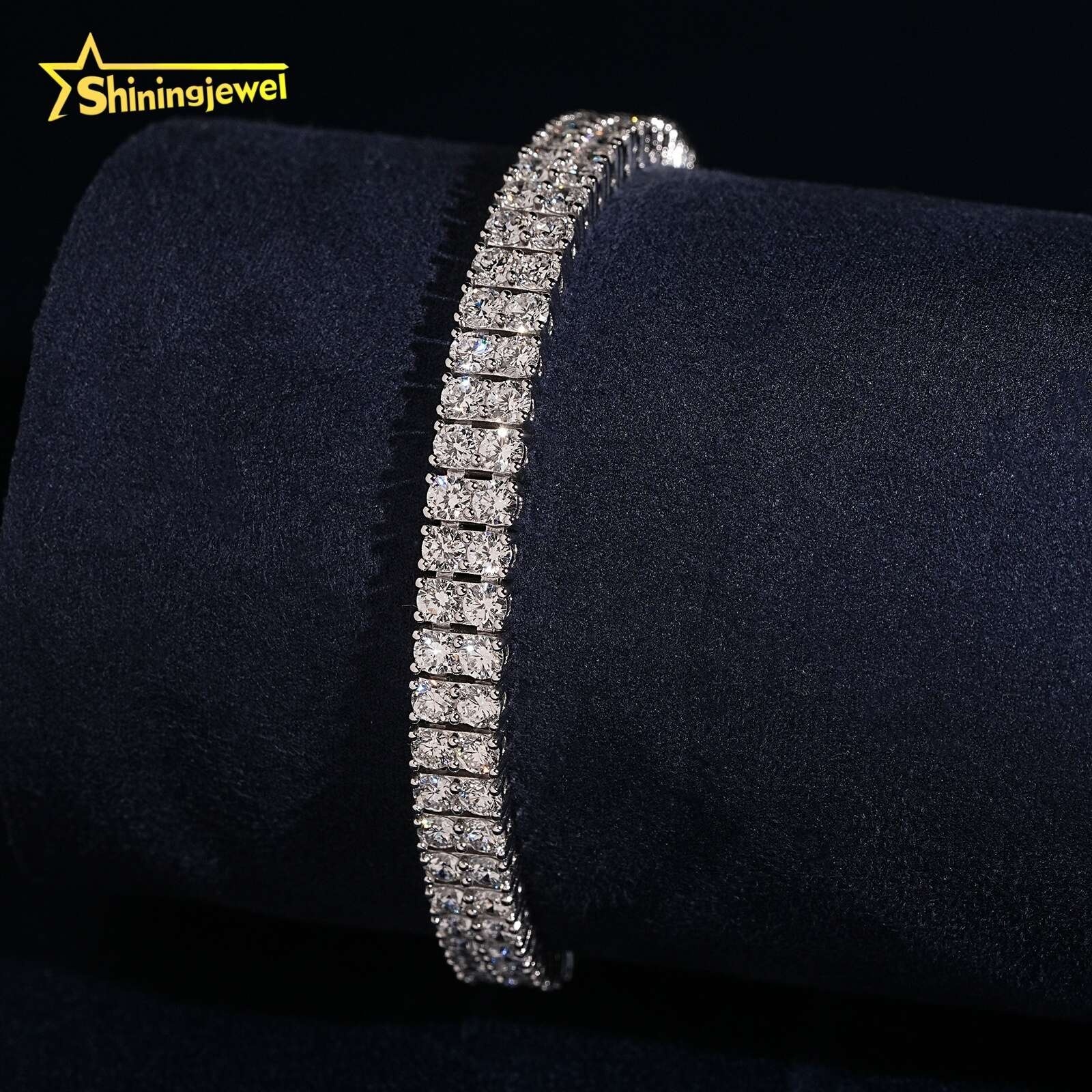 Hip Hop Luxury Fine Jewelry Double Row 925 Silver 6.6mm Lab Grown Diamond Tennis Bracelet
