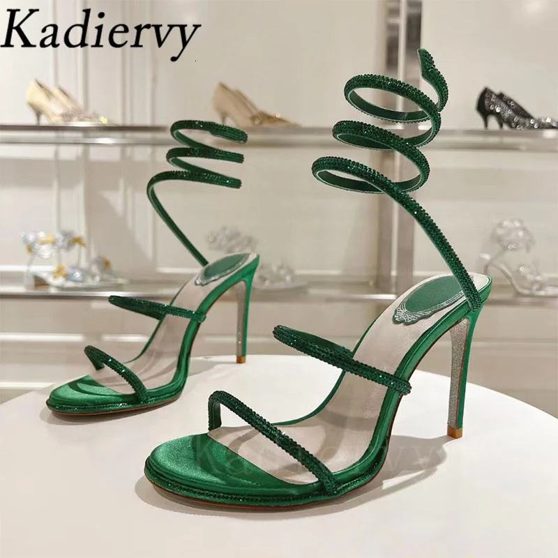 Sexy High Heels Sandals Woman Rhinestone Snake Twine Around Ankle Strap Summer Shoes Women Stiletto Crystal Sandals For Women 260821 - view 5