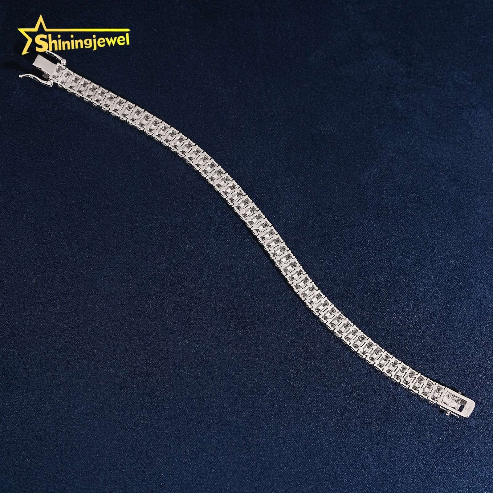 Hip Hop Luxury Fine Jewelry Double Row 925 Silver 6.6mm Lab Grown Diamond Tennis Bracelet