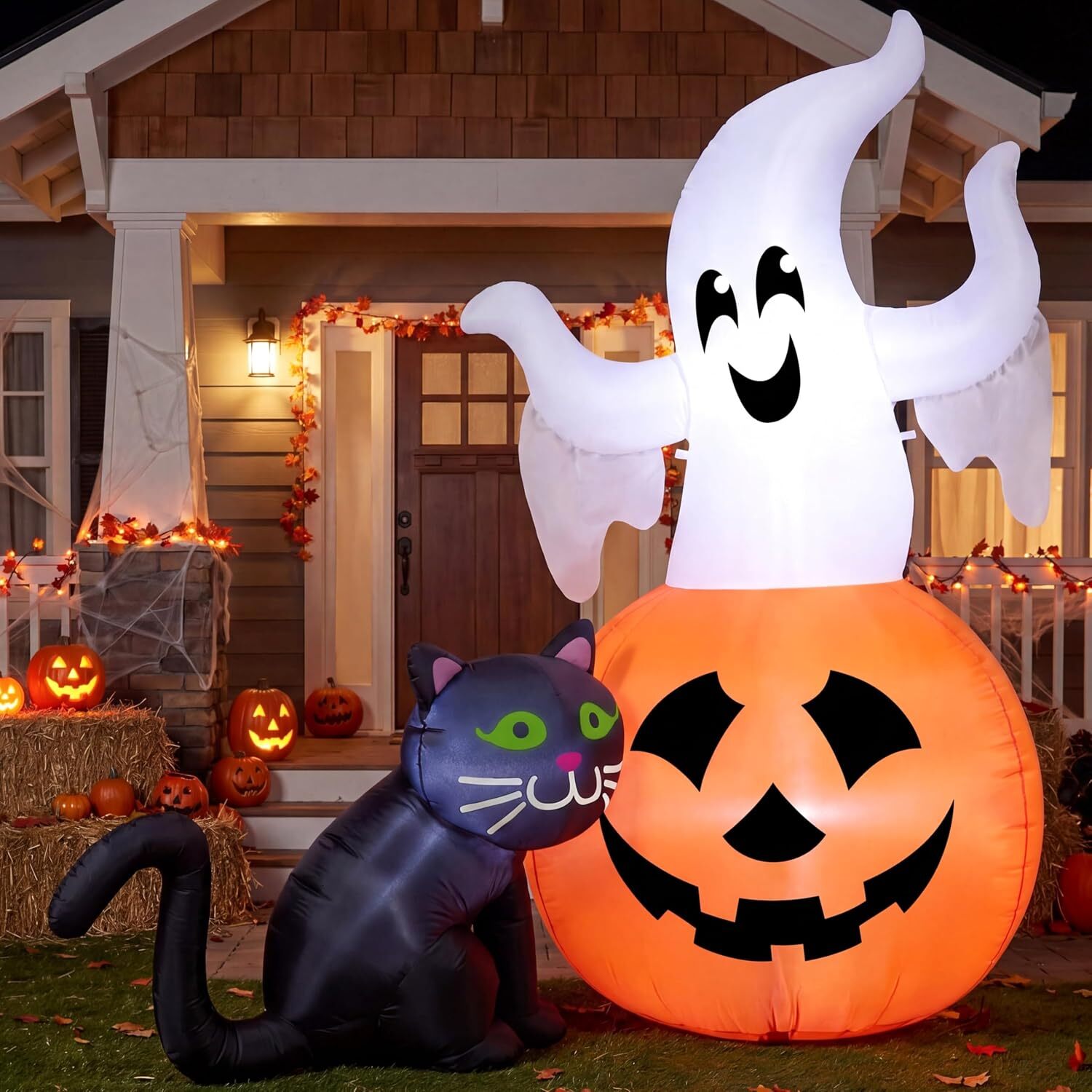 5FT Lighted on Pumpkin with Black Cat Inflatables Ghost Outdoor Halloween Blow Up Yard Decorations for Outside Patio Lawn Party Indoor Decor J260822 - view 7