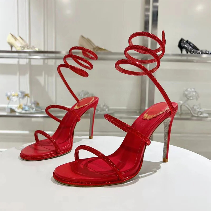 Sexy High Heels Sandals Woman Rhinestone Snake Twine Around Ankle Strap Summer Shoes Women Stiletto Crystal Sandals For Women 260821 - view 4