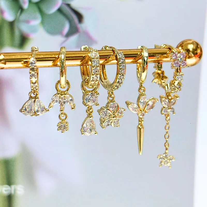 Womens 925 Sterling Silver Ear Needle Crystal Zircon Water Droplets Stud Hoop Gold Huggie Earrings Premium Party Jewelry 260822 - view 3