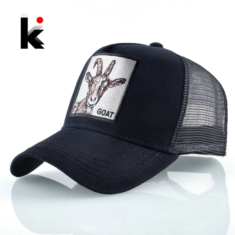 Fashion Baseball Cap Men Women Hip Hop Bone Bill Goat Embroidery Streetwear Trucker Hats Breathable Mesh Black Hat 260822